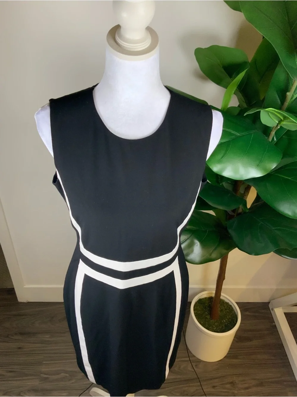 Calvin Klein Black Sheath Dress with White Contrast Panels